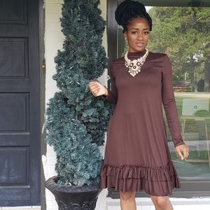 LAST ONE Mock Turtleneck Dress | Brown
